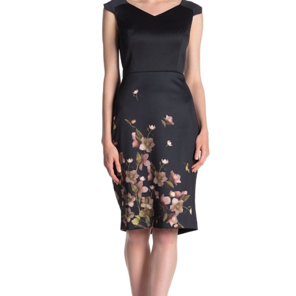 TED BAKER London Navy Floral Print HILLDI Midi Dress (Size: 1)
